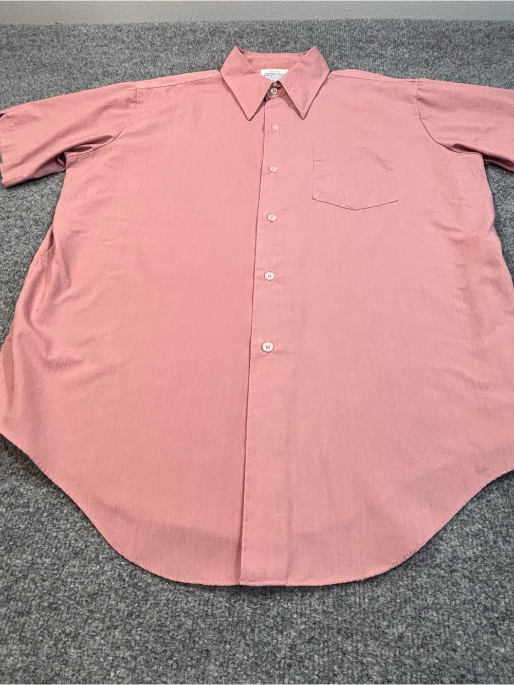 VTG 60s 70s Permanent Press Button up Collared Shirt Park Ave Salmon Pink 16 1/2 - Picture 10 of 13